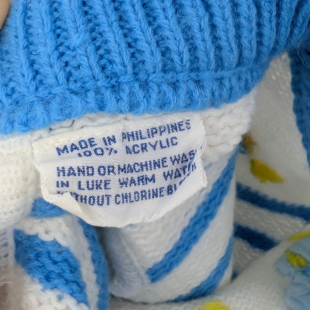 Vintage Carter's 18M Baby Knit Romper Blue White Striped Elephant Acrylic